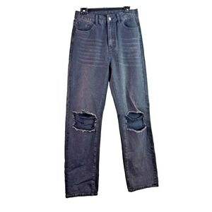 SHEIN Distressed Mom Jeans Women's Size M X-Long‎ High Rise Black Ripped Knees